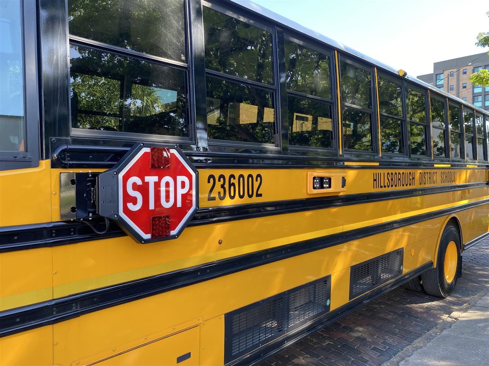 school bus displaying where cameras are located