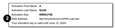 Image showing location of web address on activation letter