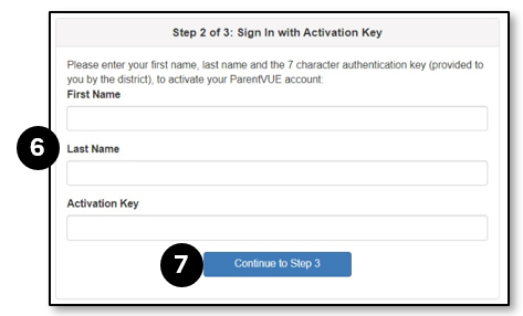 Enter the information from the Activation Letter and select Continue to Step 3.