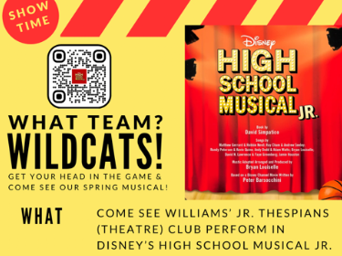  yellow background, red curtain, stage lights, basketball, QR code