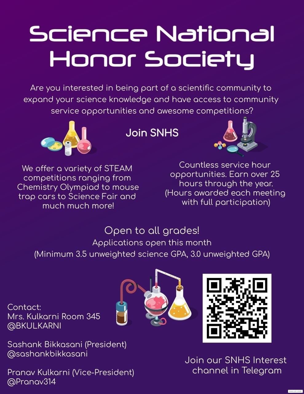Science National Honors Society Flyer