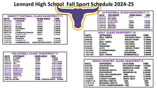 See attached document for full schedule