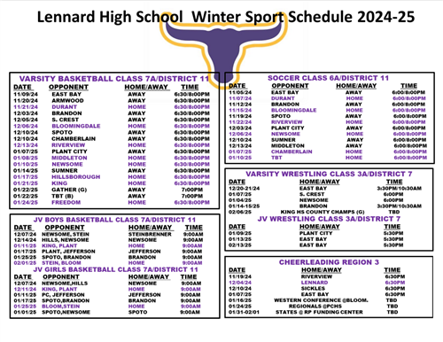 See the attached schedule below