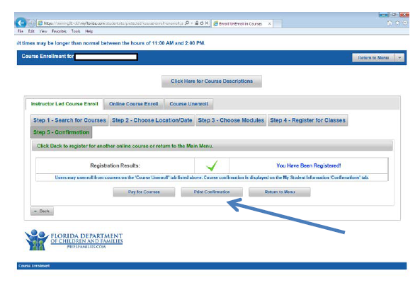Registered for Course a green check mark will appear.