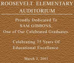Roosevelt Elem Auditorium plaque celebrating 75 years of educational excellence 