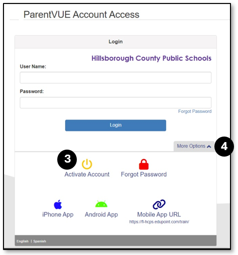 Click Activate Account or More Options